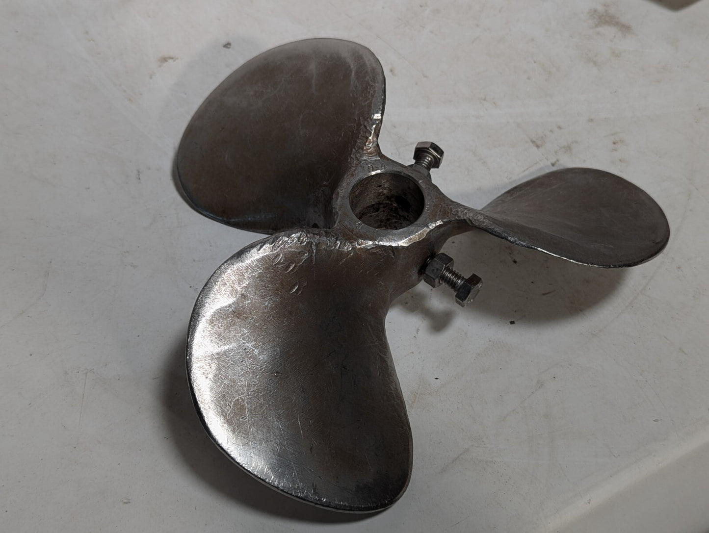 9" Mixing Propeller, 3 Blades, 9.4 Pitch, Steel, Two Set Bolts with Hex Heads
