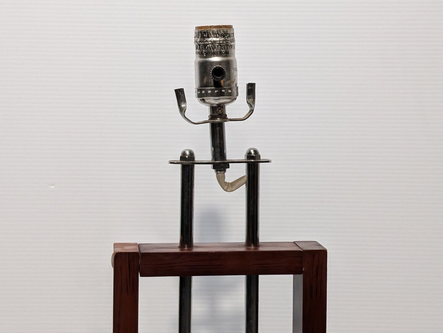 1970's/ 80's Vintage, Brutalism, MCM, Rectangular Table Lamp Wood Chrome Spheres