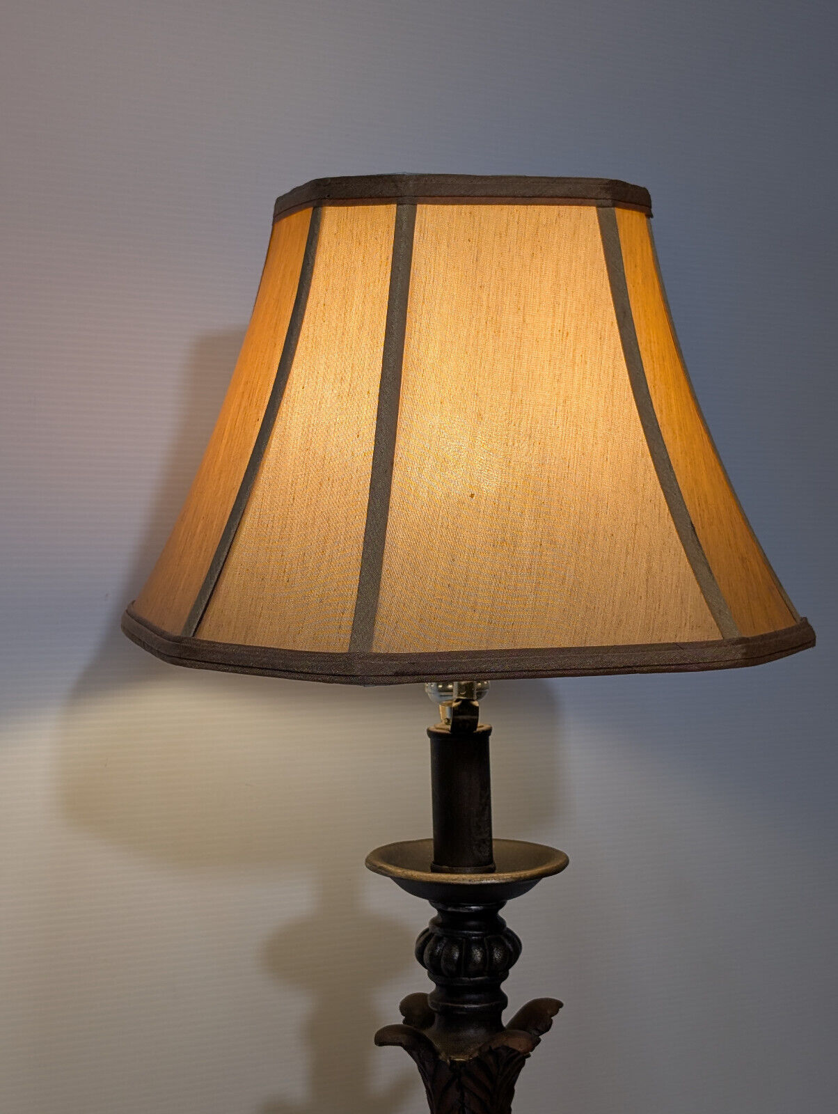 Vintage 1970s Wood, Leaf, Gold, 36" Table Lamp, Teak, Earthy, Eclectic, Nouveau
