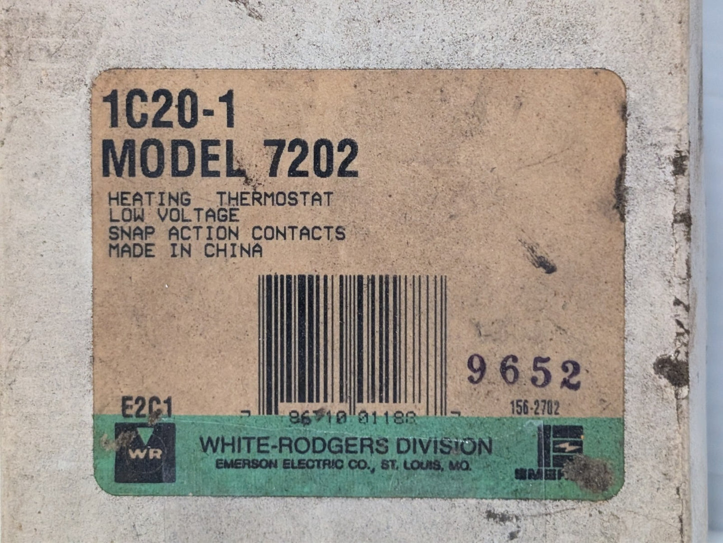 White Rodgers 1C20-1, Heating Thermostat, Low Voltage Snap Action, Model 7202