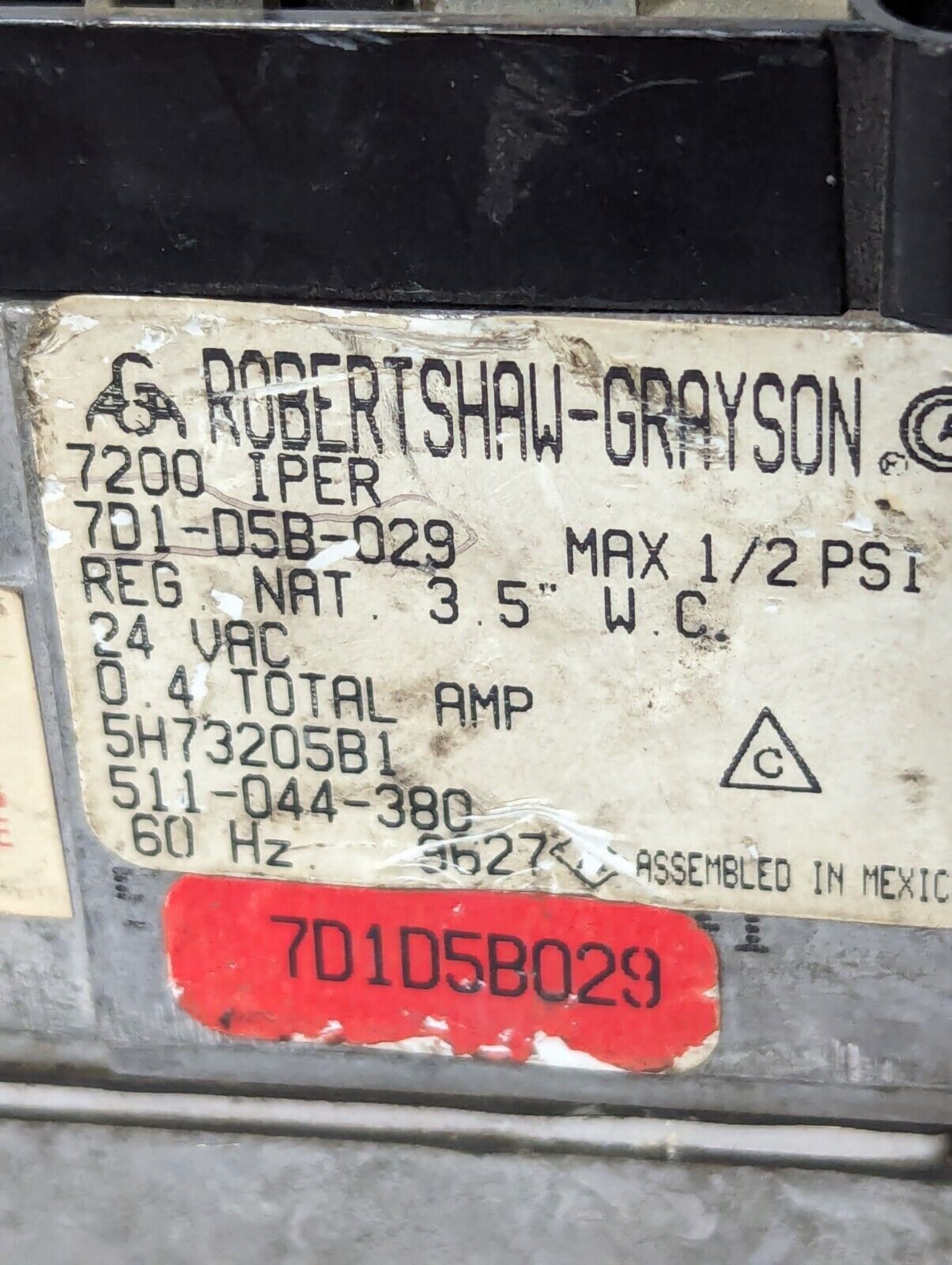 Robertshaw 7D1-D5B-029 Gas Valve, 24v, 1/2" inlet x 3/4" outlet - Free Shipping