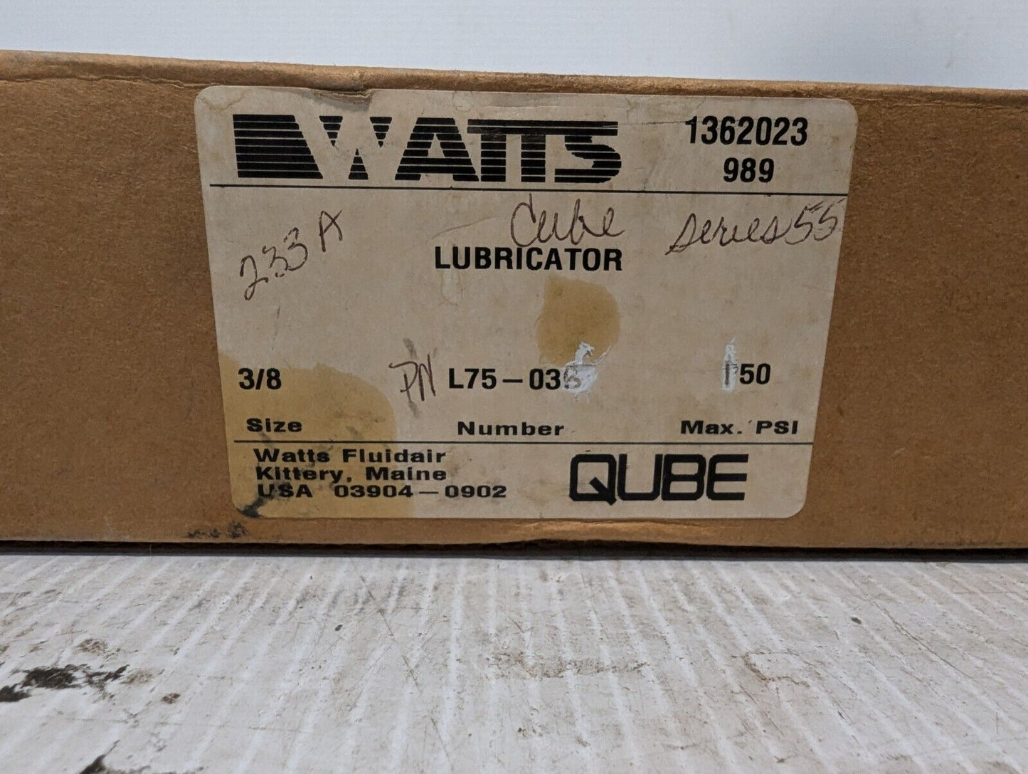 Watts L75-03B "Qube" Pneumatic Lubricator 3/8" 150 PSI - Free Shipping