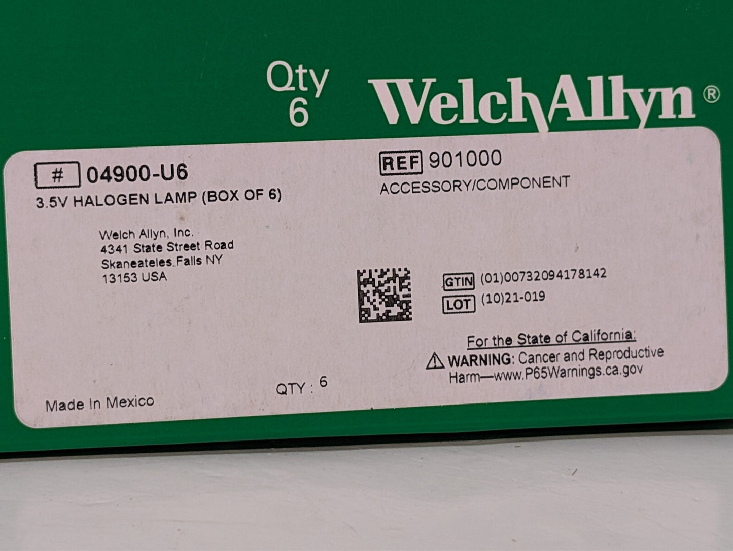 5-Pack Welch Allyn 04900-U6 3.5V Ophthalmoscope Halogen Lamp Bulbs Part 901000