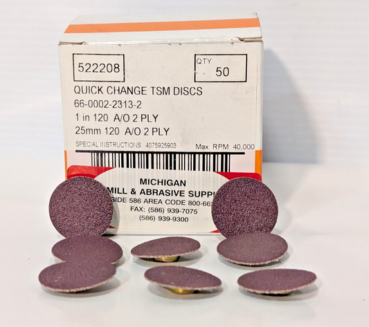 Standard Abrasives 50 Ct 522208 Quick Change TSM Discs 1", 120 Grit, 2 Ply