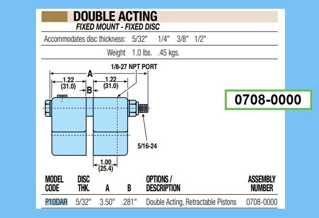 Tolomatic 0708-0000 Pneumatic Caliper Brake, P10DAR Assembly - Free Shipping
