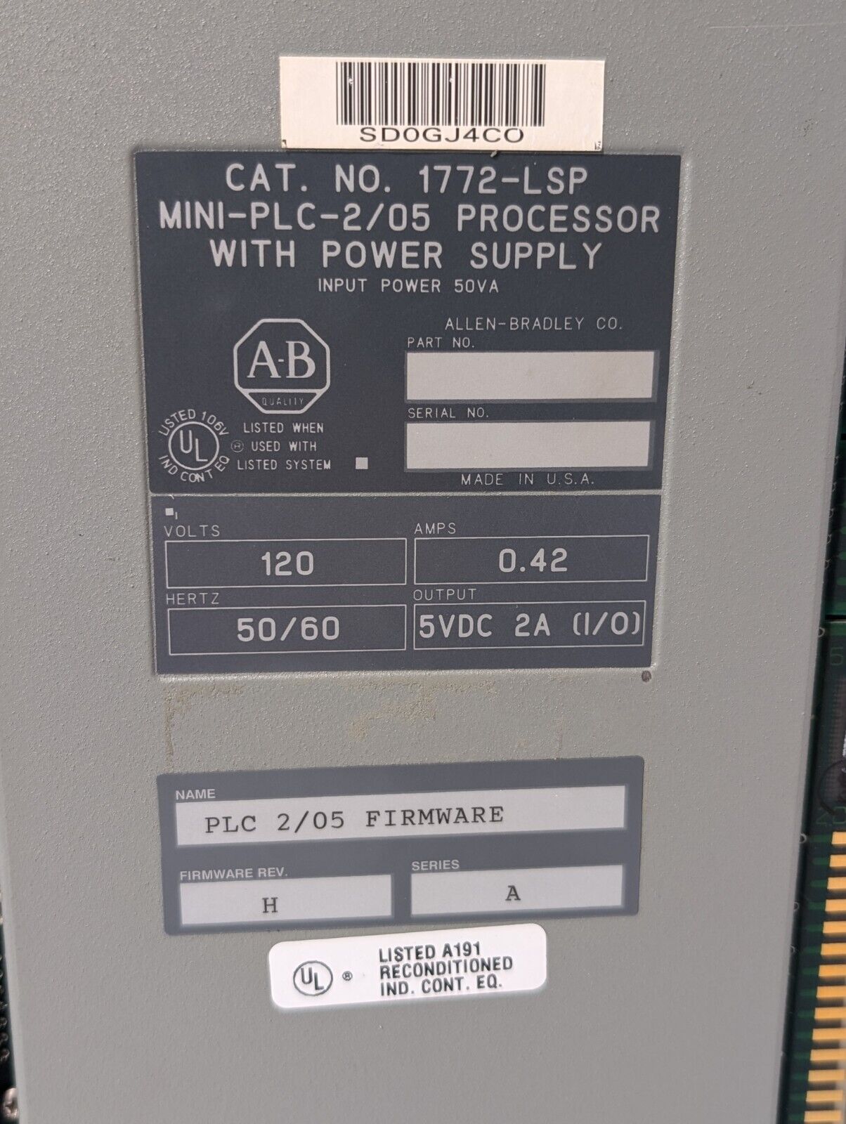 Allen Bradley 1772-LSP Series-A Processor Module Mini-PLC-2/05 - Free Shipping