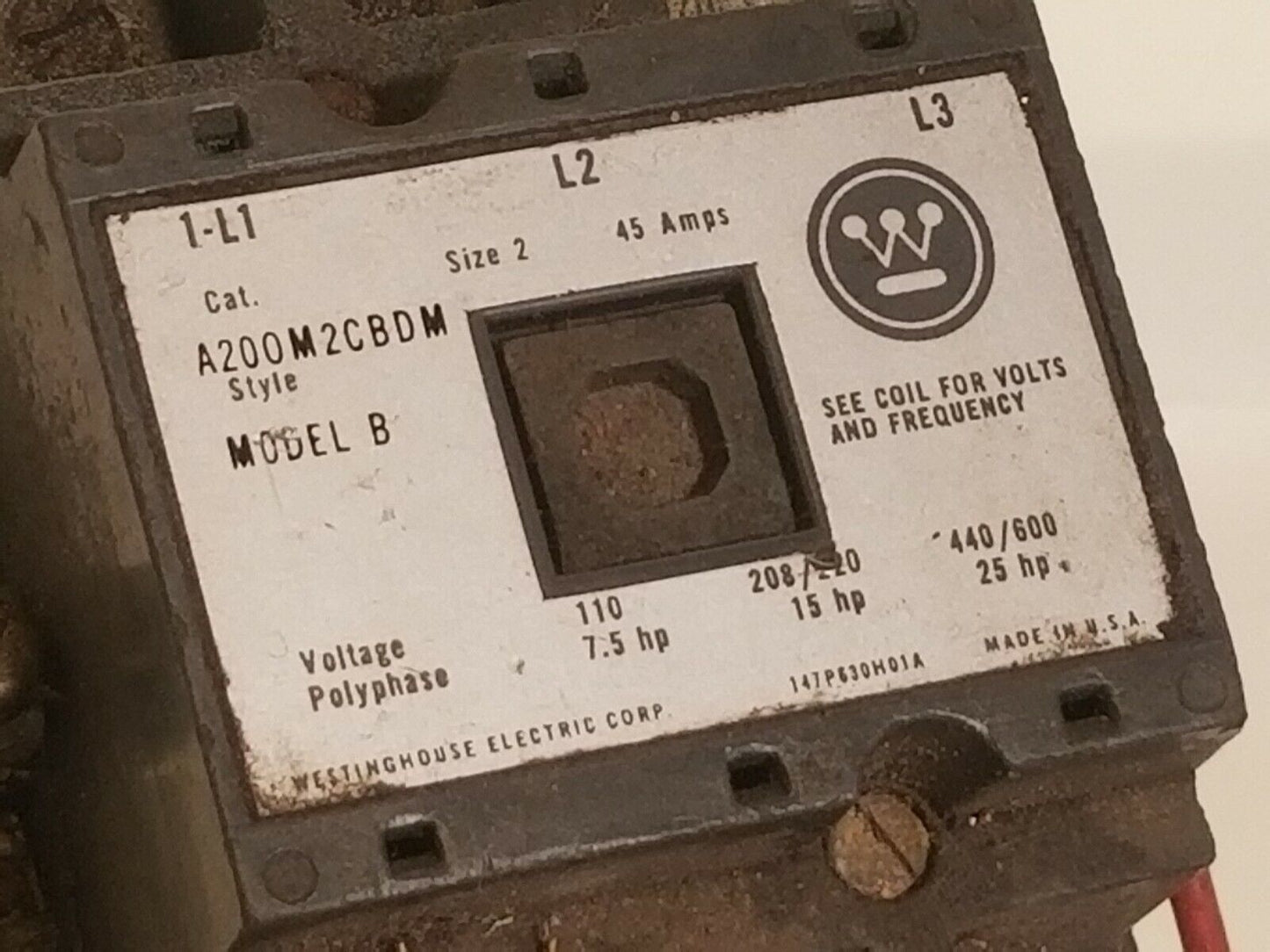Westinghouse A200M2CBDM Model B Motor Relay, 505C806602 208/220V Coil