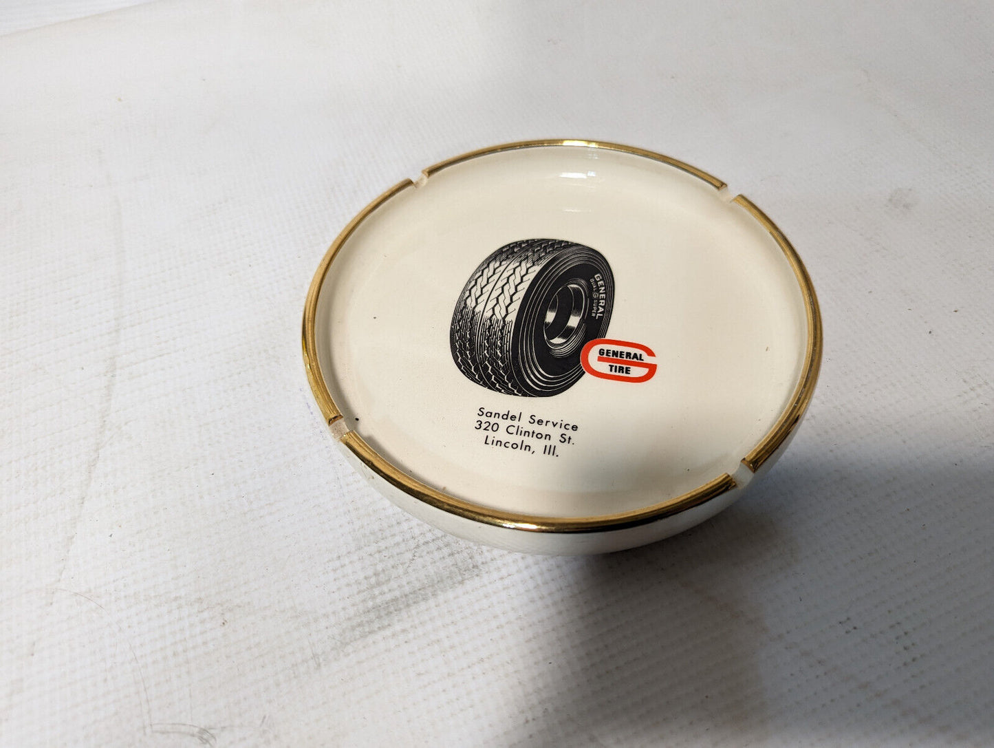 Vintage Ceramic Ashtray - General Tire at Sandel Service 7in Diameter, Lincoln