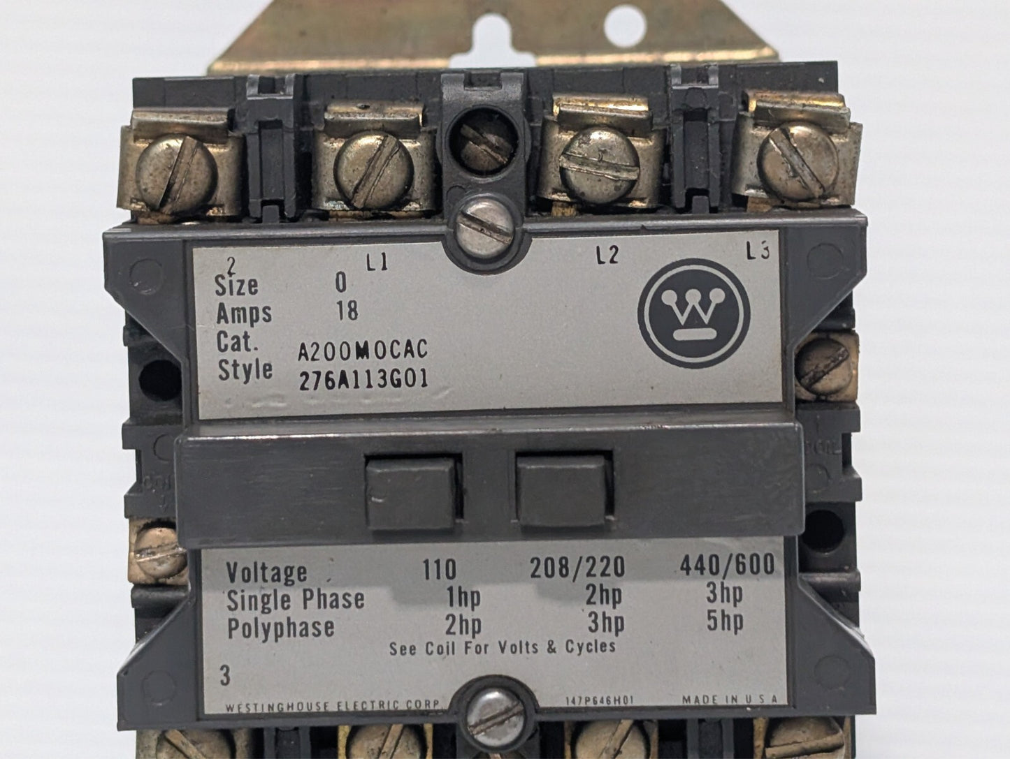 Westinghouse A200M0CAC Motor Starter, NEMA Size 0, Single or Polyphase, 3-Pole