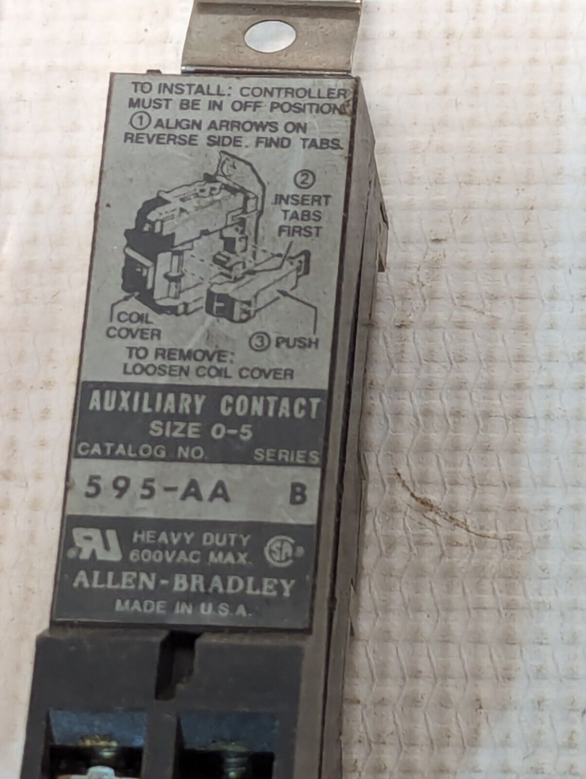 Allen Bradley 595-AA Heavy Duty Size 0-5 Auxiliary Contact - Free Shipping