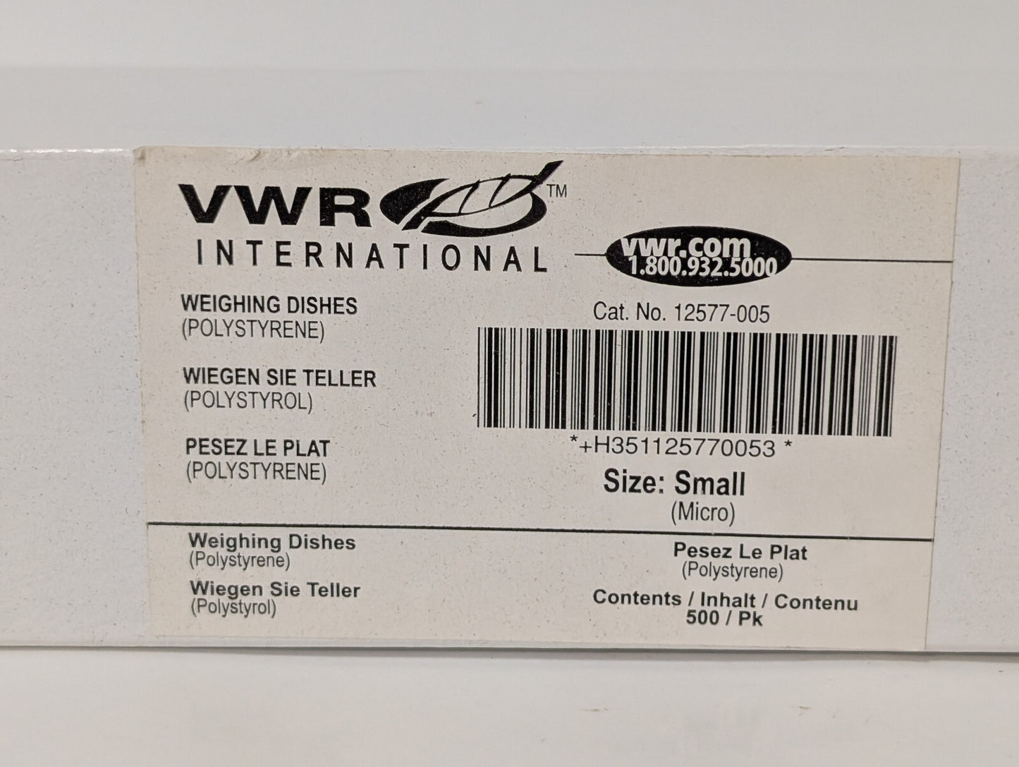 VWR International 12577-005 Small Polystyrene Weighing Dishes, 500 Pack
