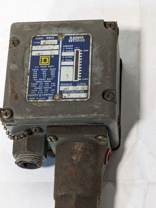 Square D 9012 ADW6 Pressure Switch, AC/DC Pilot Duty, 400-3000PSI, Free Shipping