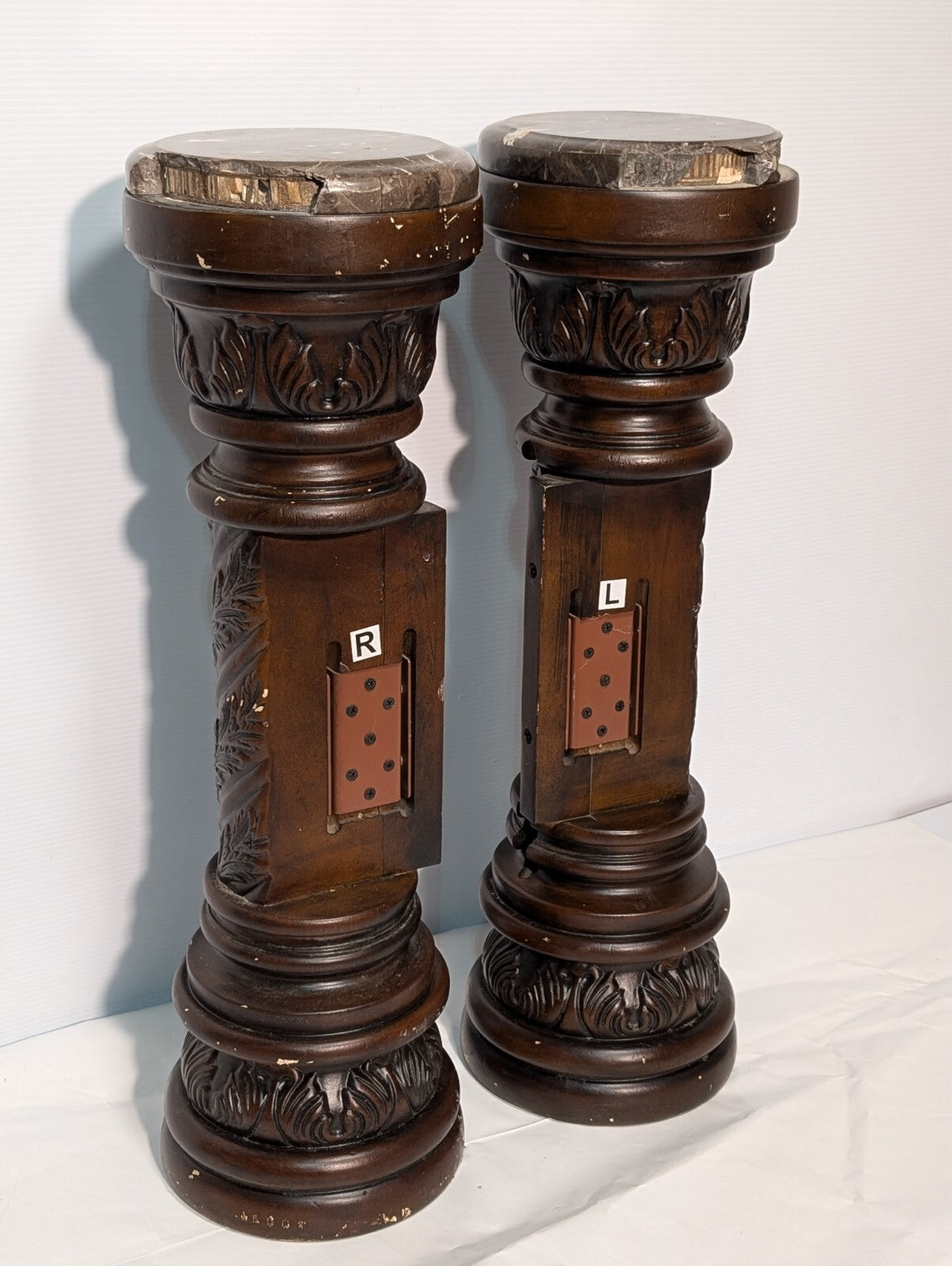 Vintage Pair of Carved Victorian Pedestals and Plant Stands