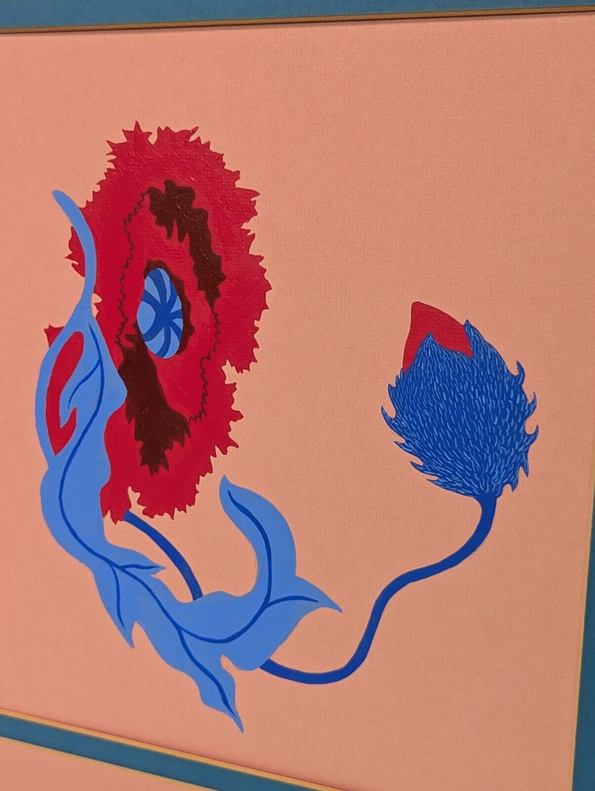 Oriental Japanese Style print Zen style Red-Blue Flowers & Pink - Free Shipping