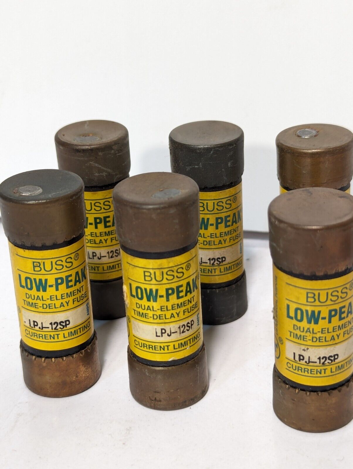 Lot of 6 Buss LPJ-12SP fuses, 12A, dual element, time delay, current limiting