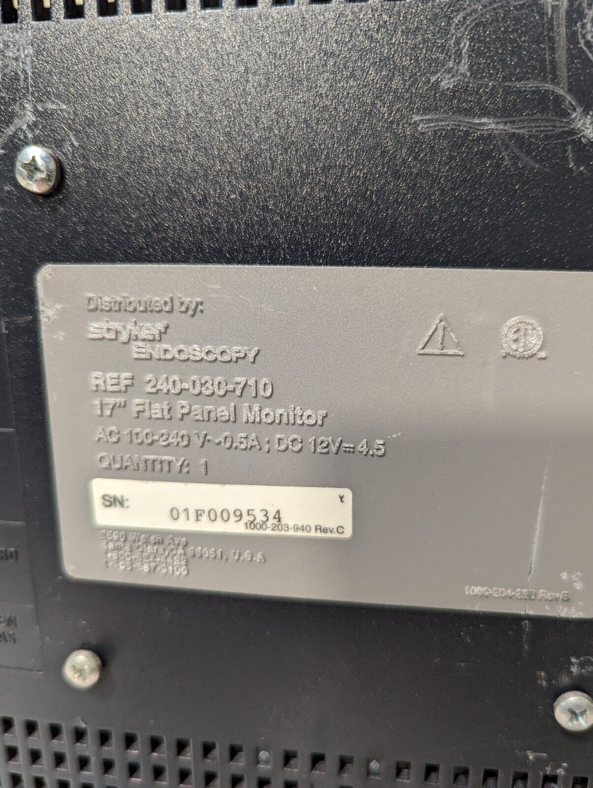 Stryker Endoscopy SyncMaster 170MB 17" Flat Panel Monitor w/Mount, 240-030-710