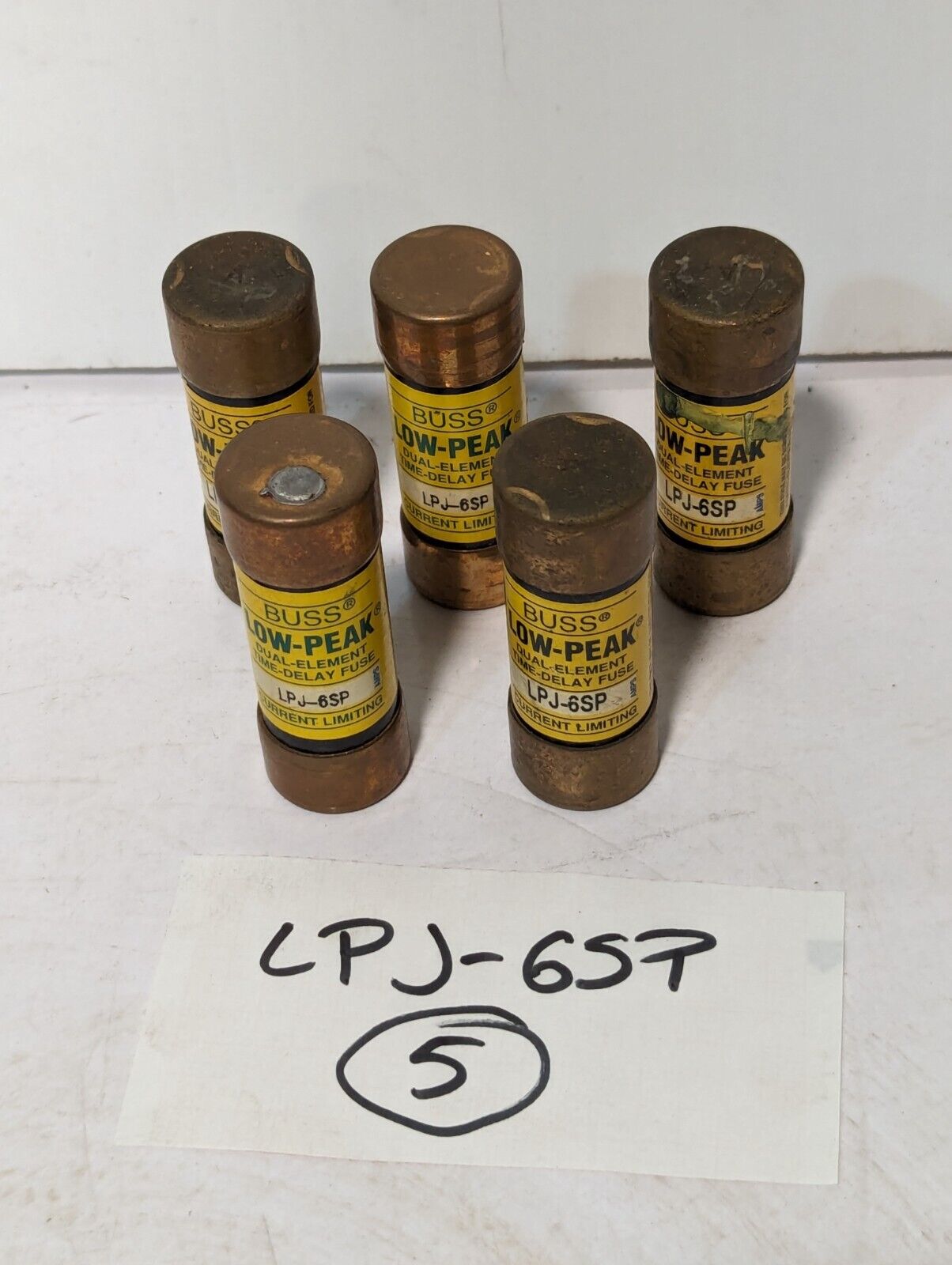 Lot of 5 Bussmann LPJ-6SP fuses, 6A, low peak