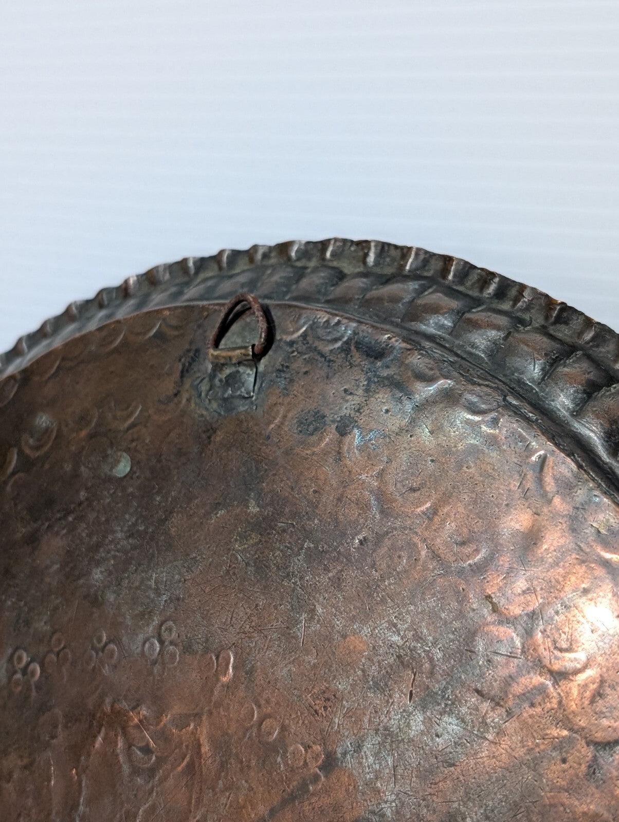 Vintage Hammered + Etched Copper Tray, Possibly Persian or Syrian, 13" Diameter