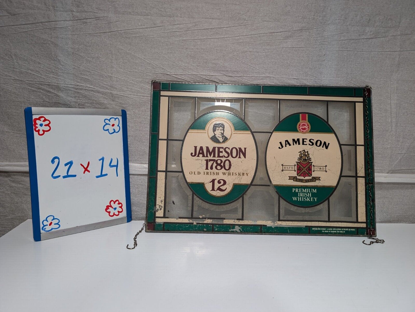 Vintage Jameson Irish Whiskey Faux Stained Glass Hanging Bar Sign