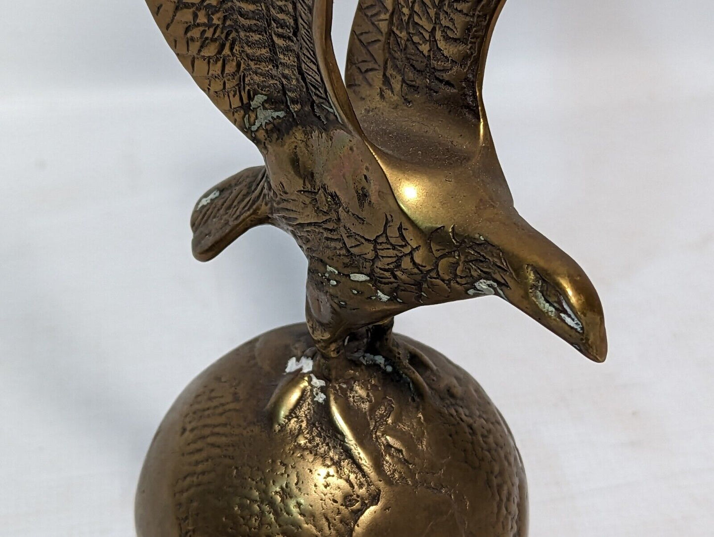 Vintage Brass Eagle Surmounting Globe Paperweight