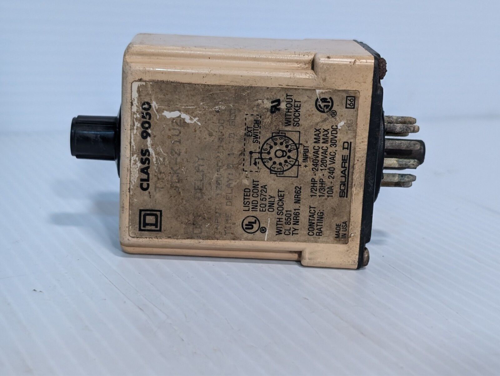 Square D 9050-JCK-21V20 Timing Relay, adjustable time, 0.1-10 s, 10A, 240 VAC...