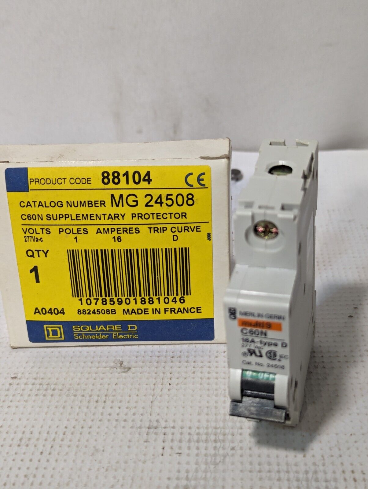 Square D  MG24508 Circuit Breaker, 16A, 277Va-c, Type D, Merlin Gerin