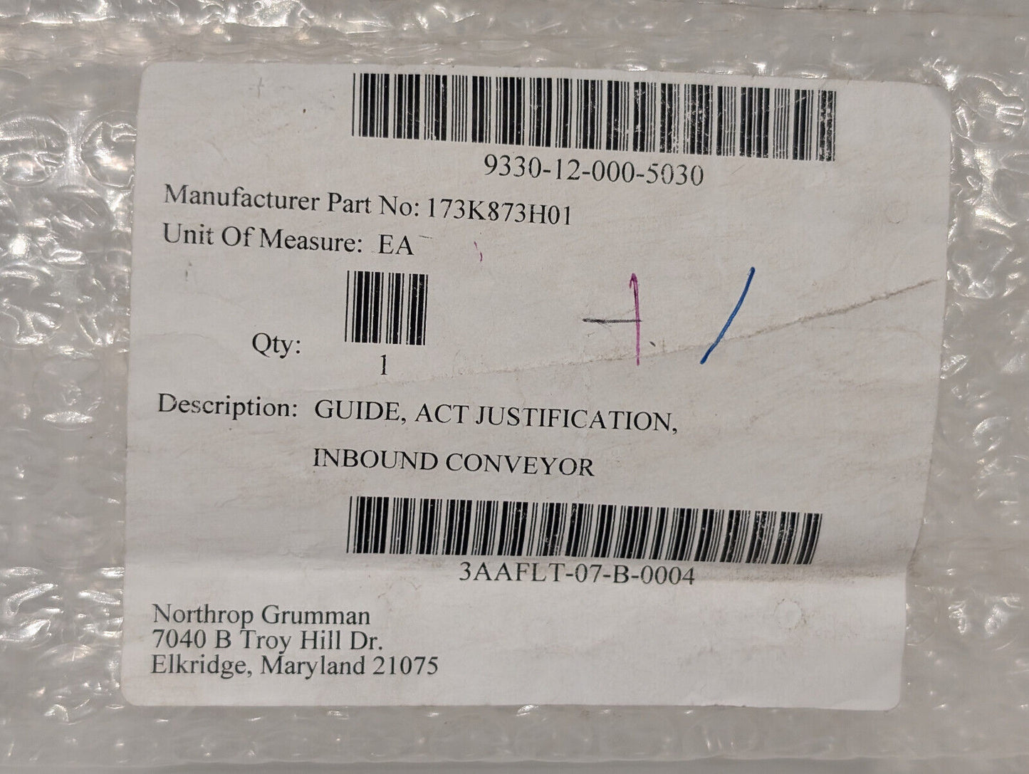 97942- 173K873H01 Inbound Conveyor, Guide, Act Justification Component