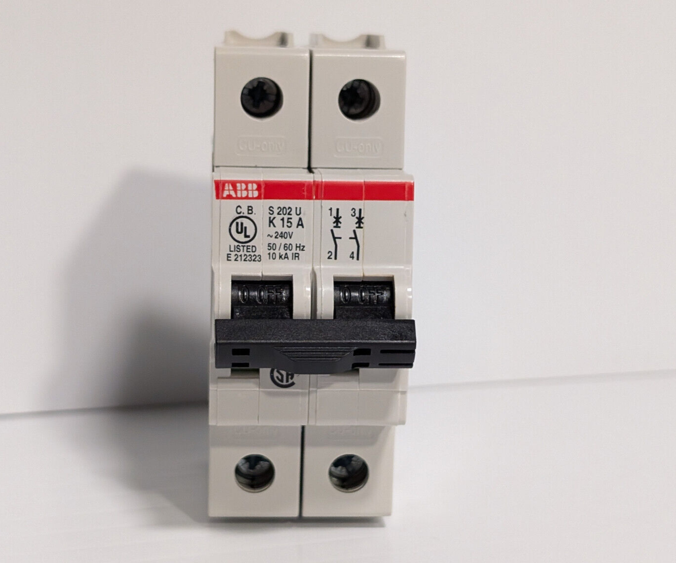 ABB S202U-K15 Circuit Breaker, 2-Pole, 240 VAC, 15 A, E212323, 50/60 Hz
