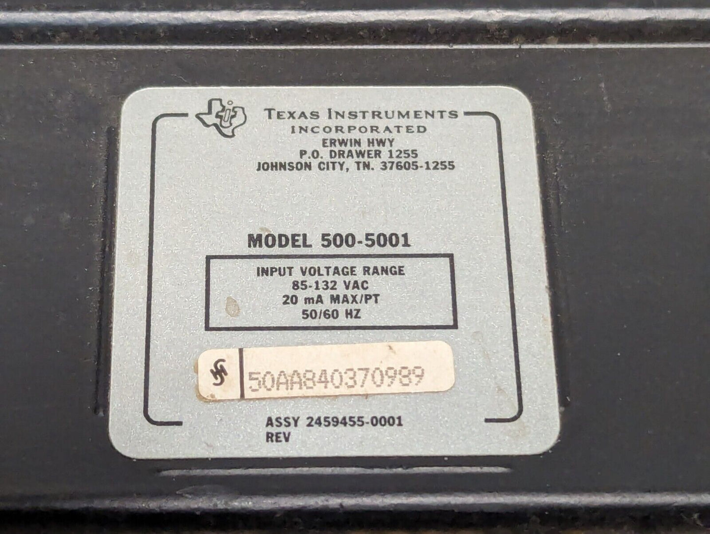Texas Instruments Model 500-5001 Input Module, 110 VAC