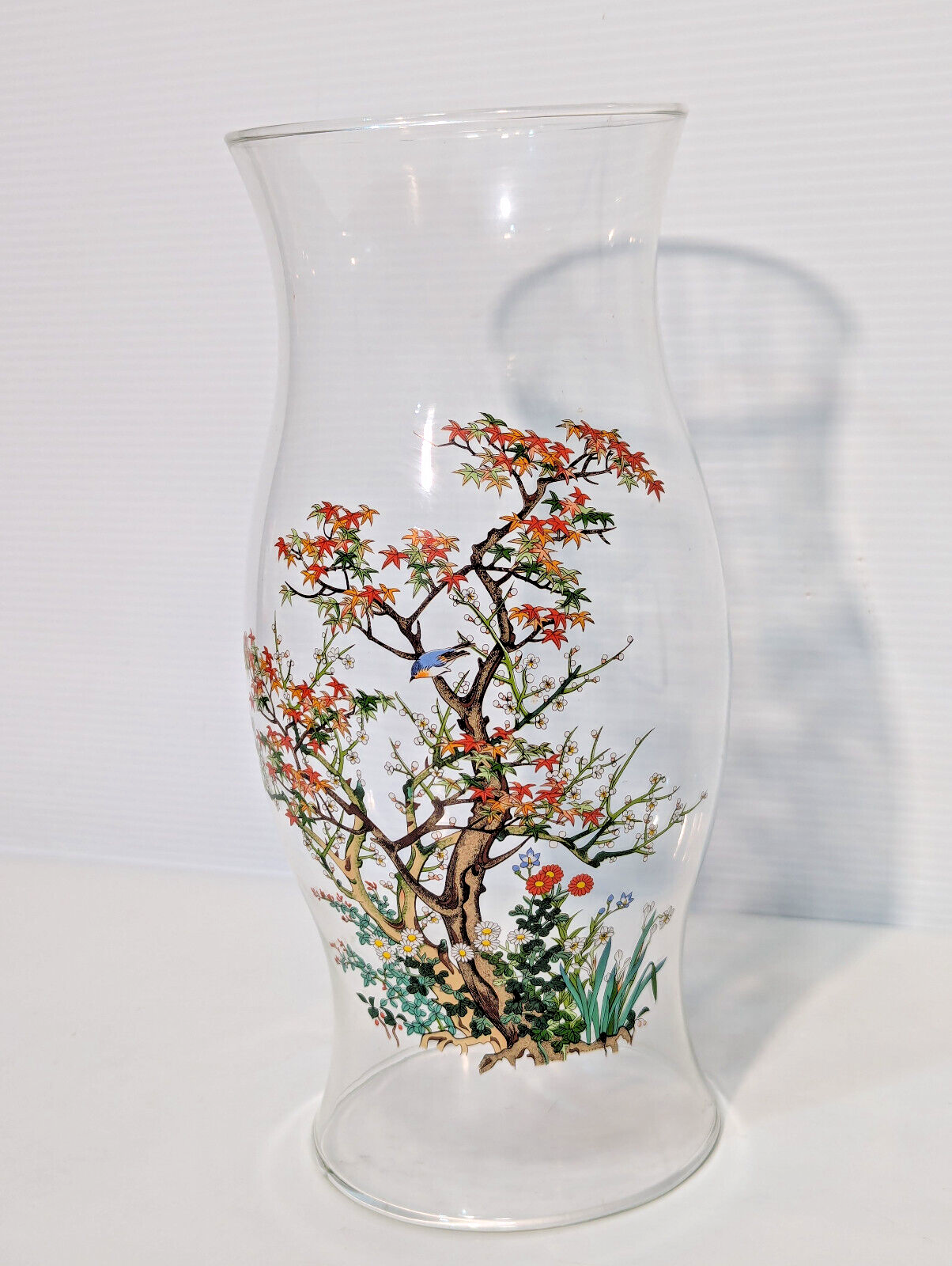 Vintage Hurricane Lamp Glass, Candle Cover, Chimney, Centerpiece, Bird, Foliage