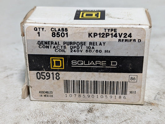 Square D KP12P14V24 general purpose relay, contacts DPDT 10A, coil 240VAC, 50/60