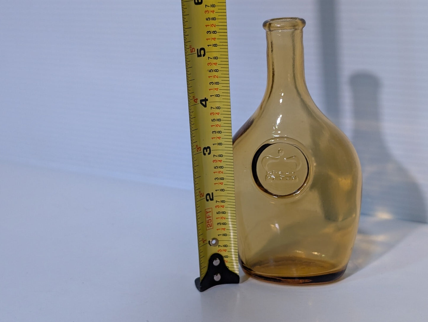 Vintage Wheaton Light Amber Glass Bottle Embossed Crown Medallion 5.5" Tall