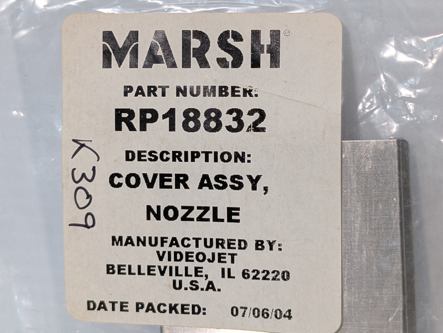 Videojet RP18832 Cover Assembly Nozzle for Marsh Hi Res Ink Jet System
