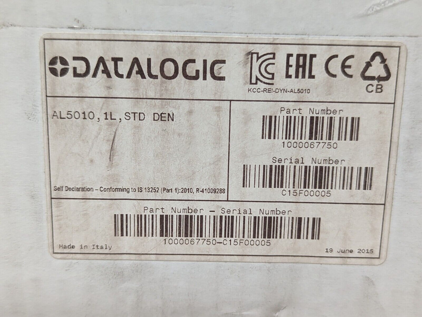 Datalogic AL5010 barcode scanner, 1L, STD DEN, P/N 1000067750