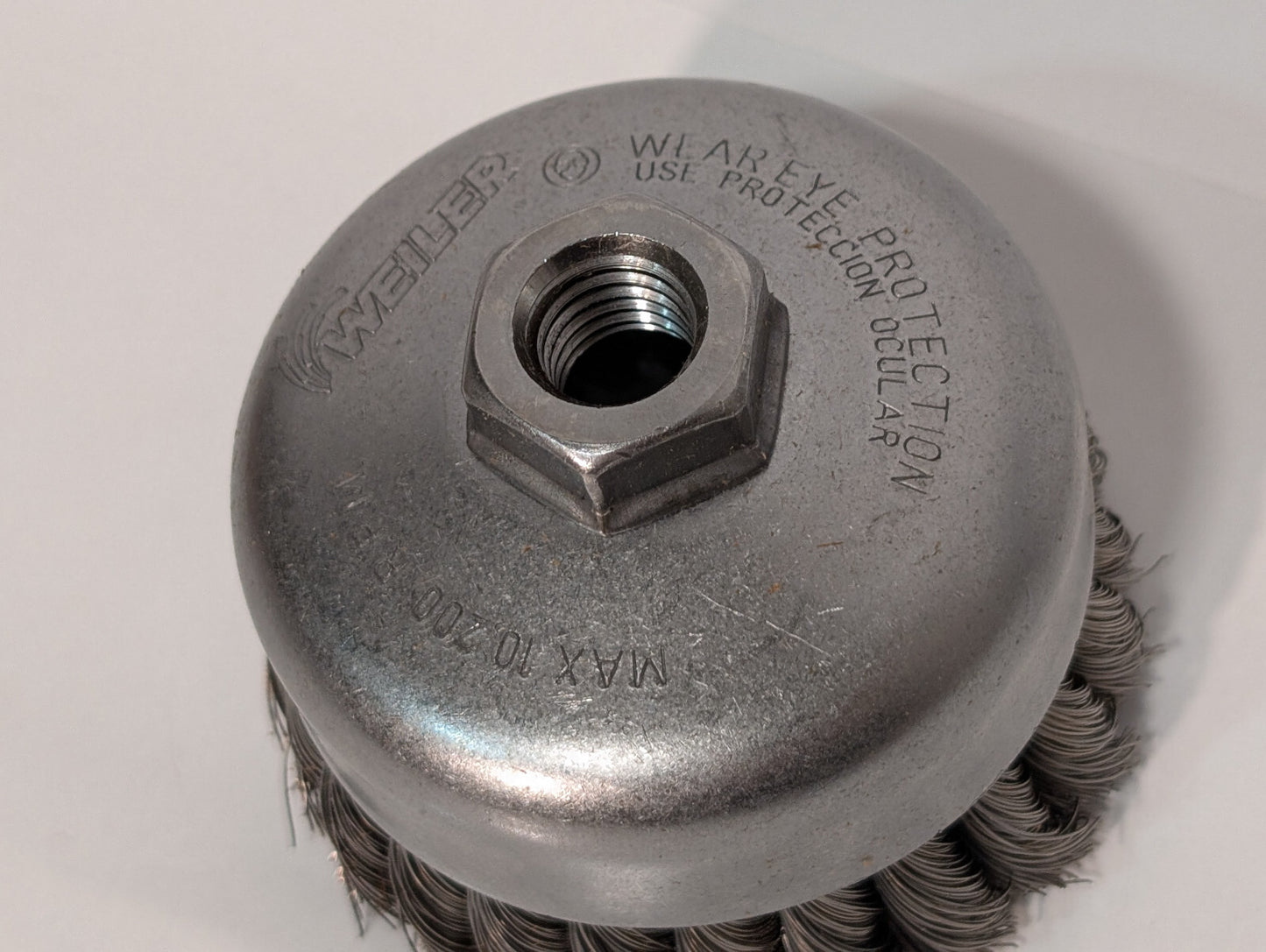 Weiler 12306 Single Row Wire Cup Brush, 4", .014 Wire, 5/8"-11 Nut, 10,200 RPM
