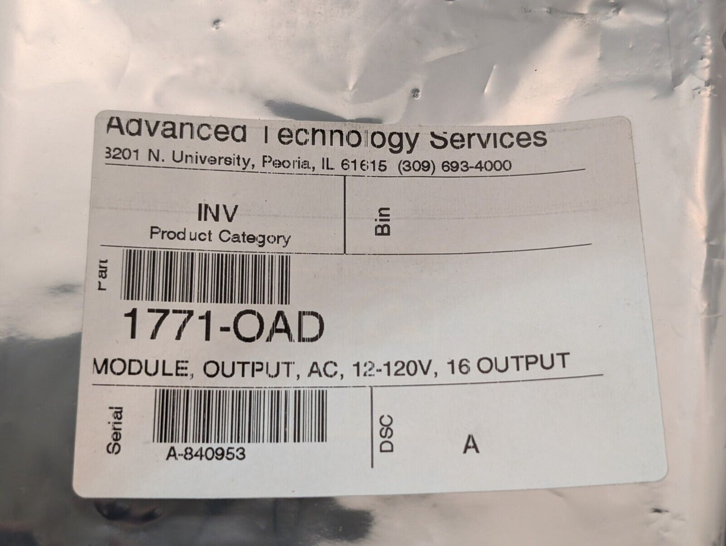 Allen Bradley 1771-OAD Digital Output Module ,PLC-5, 16-Outputs, 120VAC