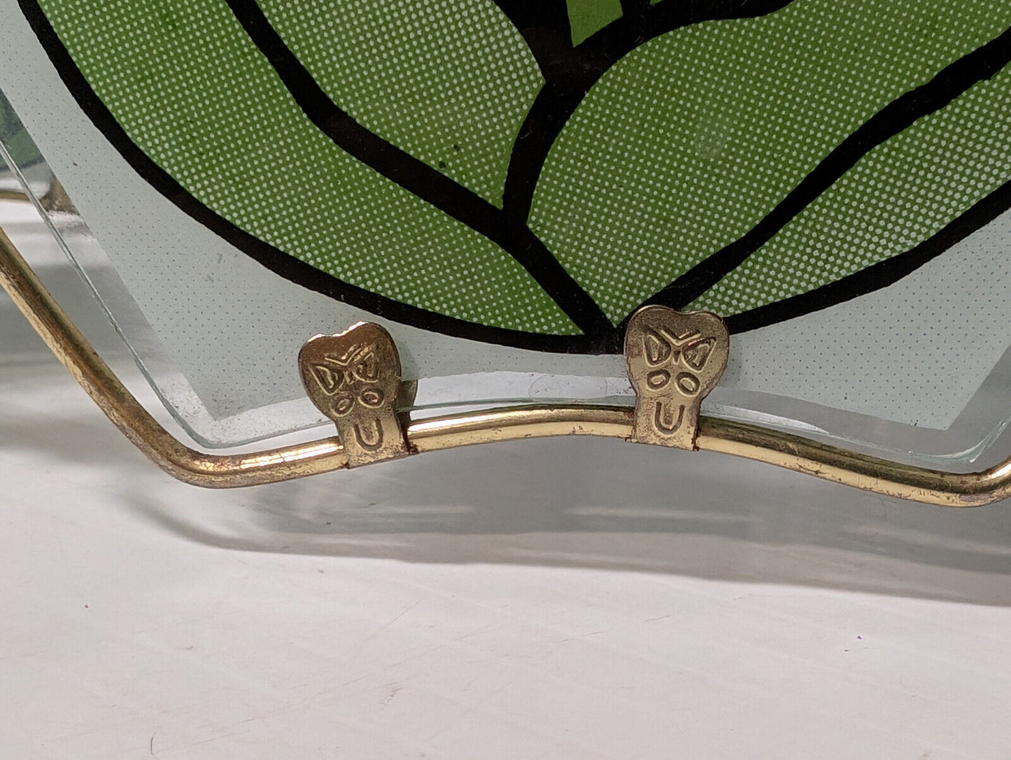 Vintage 80's Tiffany Style Tulip Glass, Brass Lamp Shade Sky Blue, Pink, Green
