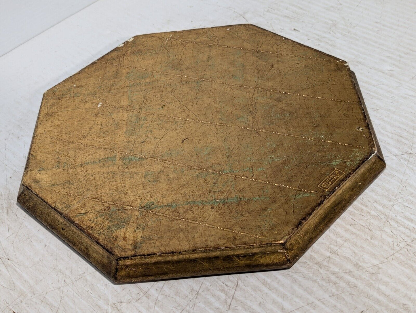 Vintage Wooden Octagonal Tray, Intricately etched and hand painted - Free Ship