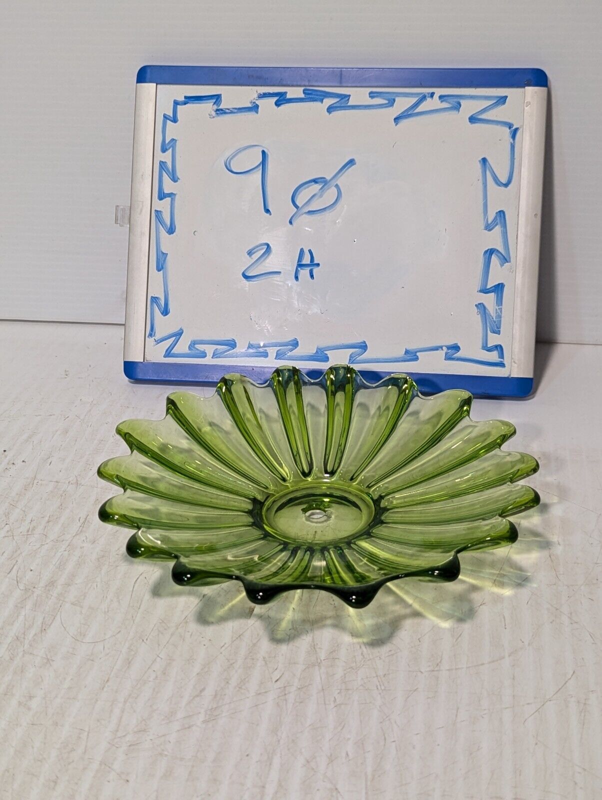 Vintage MCM Celestial Limelight Green Glass Sunflower Starburst Dish, 1960’s