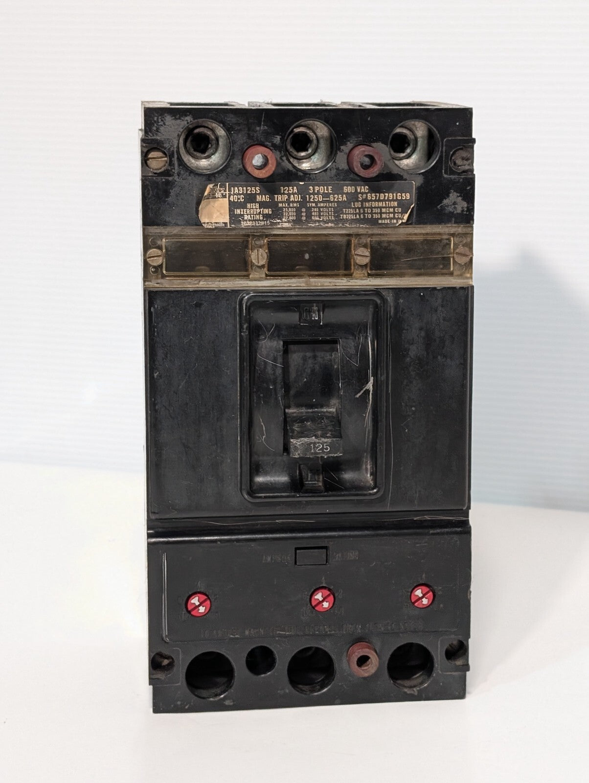 Westinghouse JA3125S Molded Case Circuit Breaker, 125A, 600vac, 3 Pole
