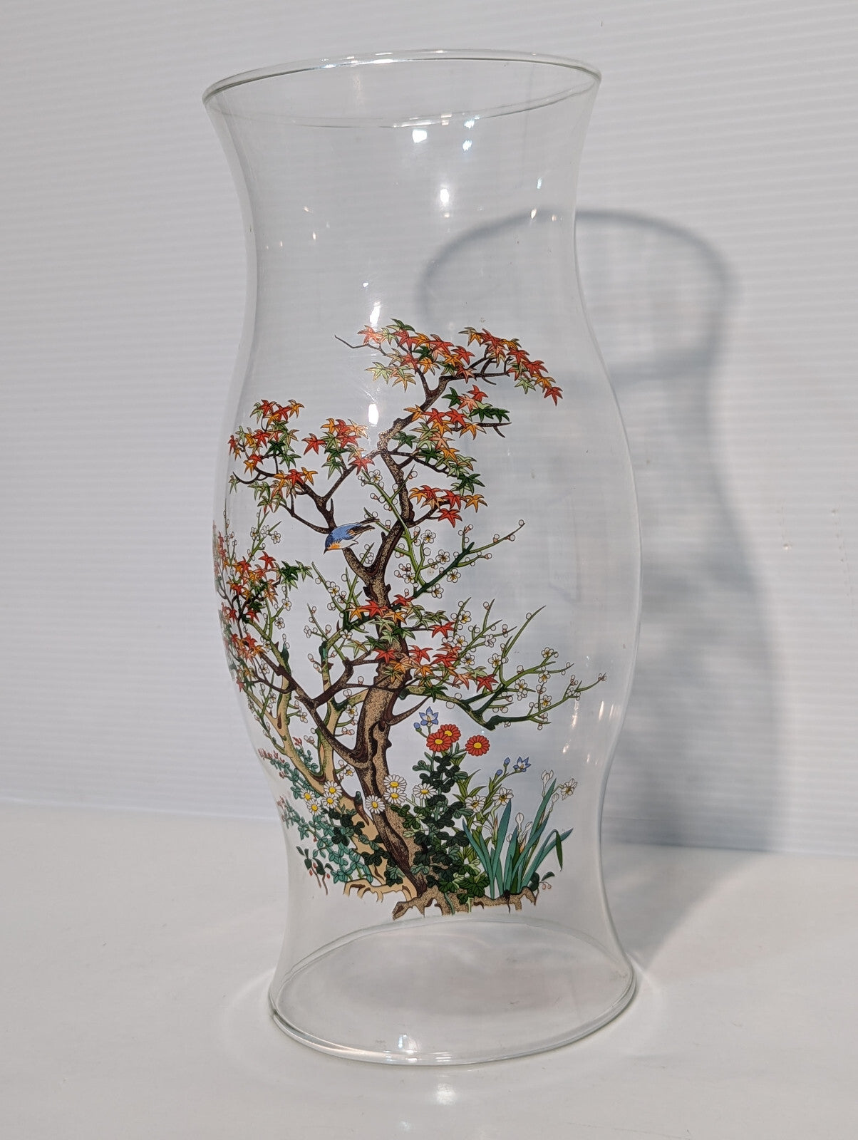 Vintage Hurricane Lamp Glass, Candle Cover, Chimney, Centerpiece, Bird, Foliage