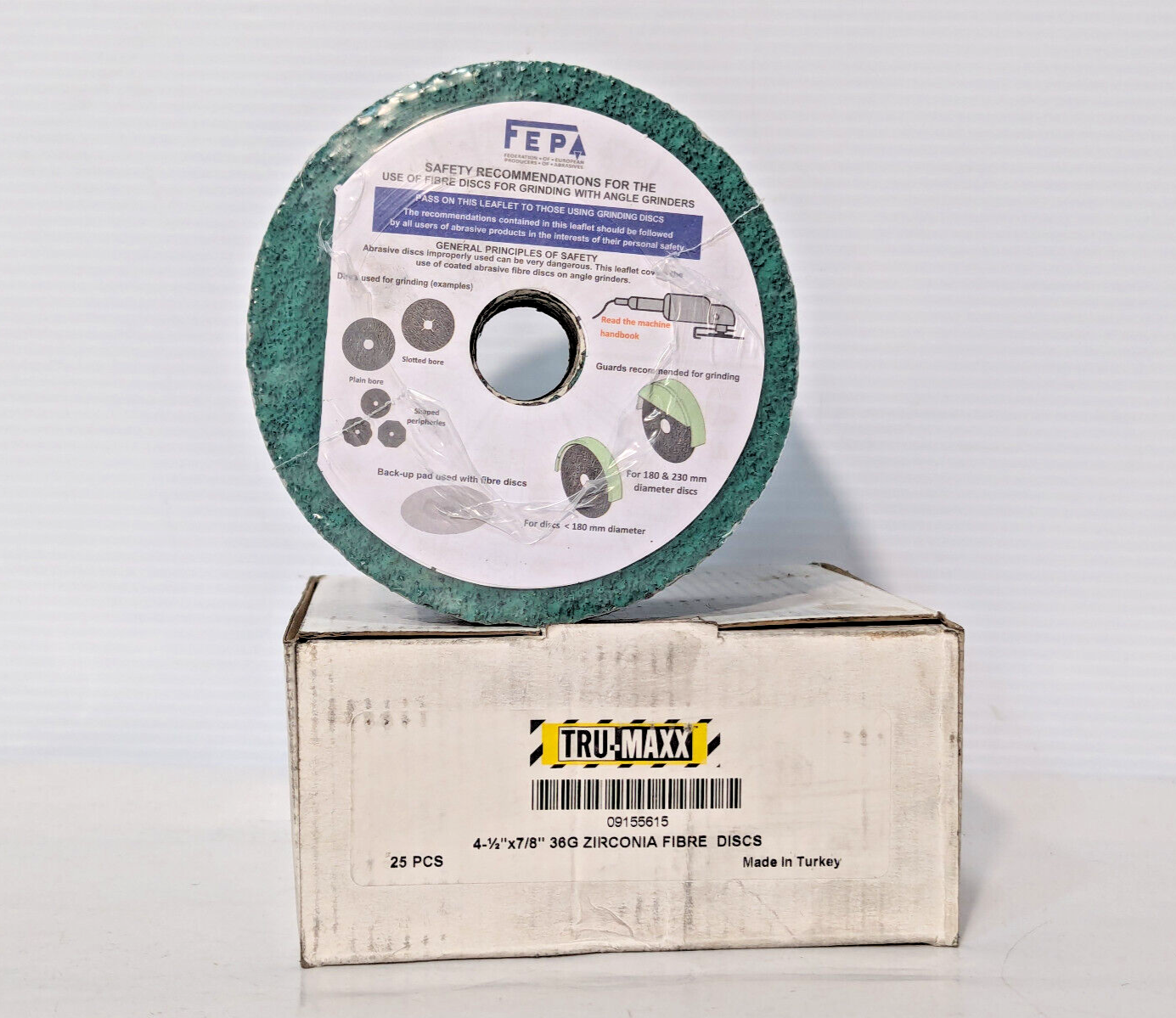 Tru-Maxx 36 Grit Zirconia Angle Grinder Fiber Discs 4-1/2"x7/8", 25 Pack