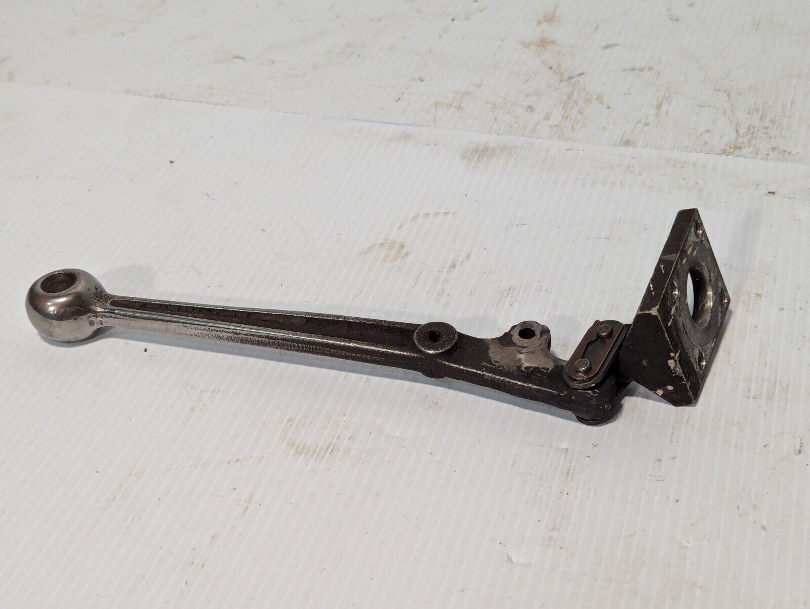 Steampunk 9.75 inch long steel handle with base, marked 8349, hinged