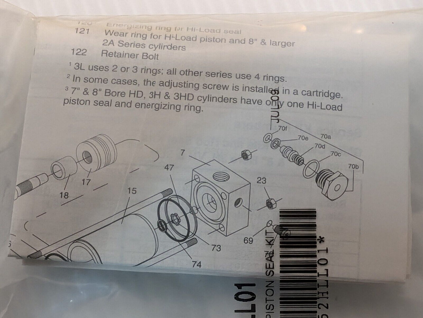 (Lot of 2) Genuine Parker PK152HLL01, 1-1/2" Bunan Piston Seal Kit - Free Ship