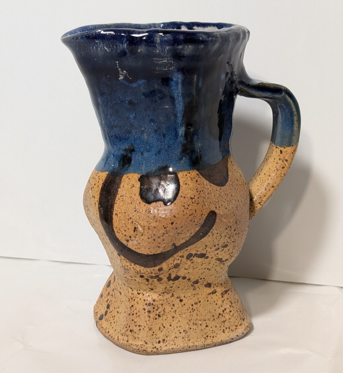 Vintage Blue Brown Glaze Artisan, Folk Art, Handmade, Pottery Mug, Vase, Planter