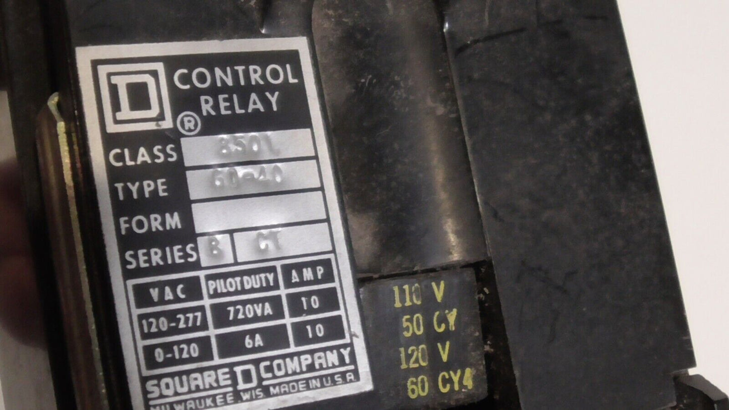 Square D 8501-G0-40 control relay, w/latch attachment 8501GL, coil 31022-400-56