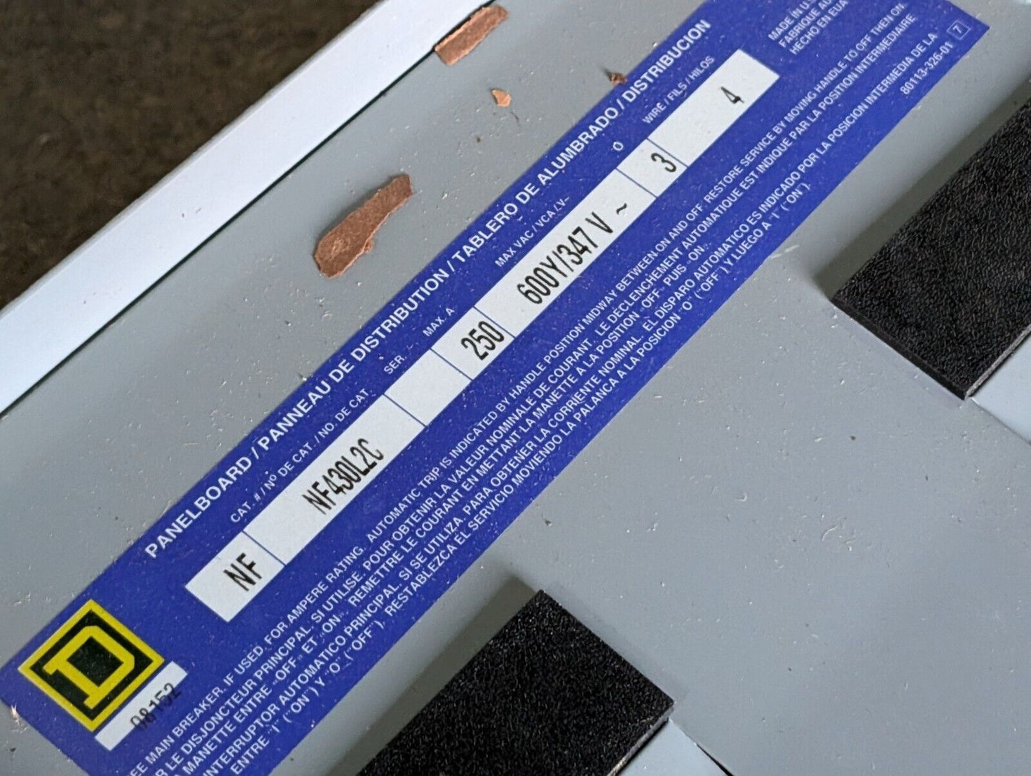 Square D NF430L2C Panelboard, 250A, 347VAC in original box (damaged) as shown