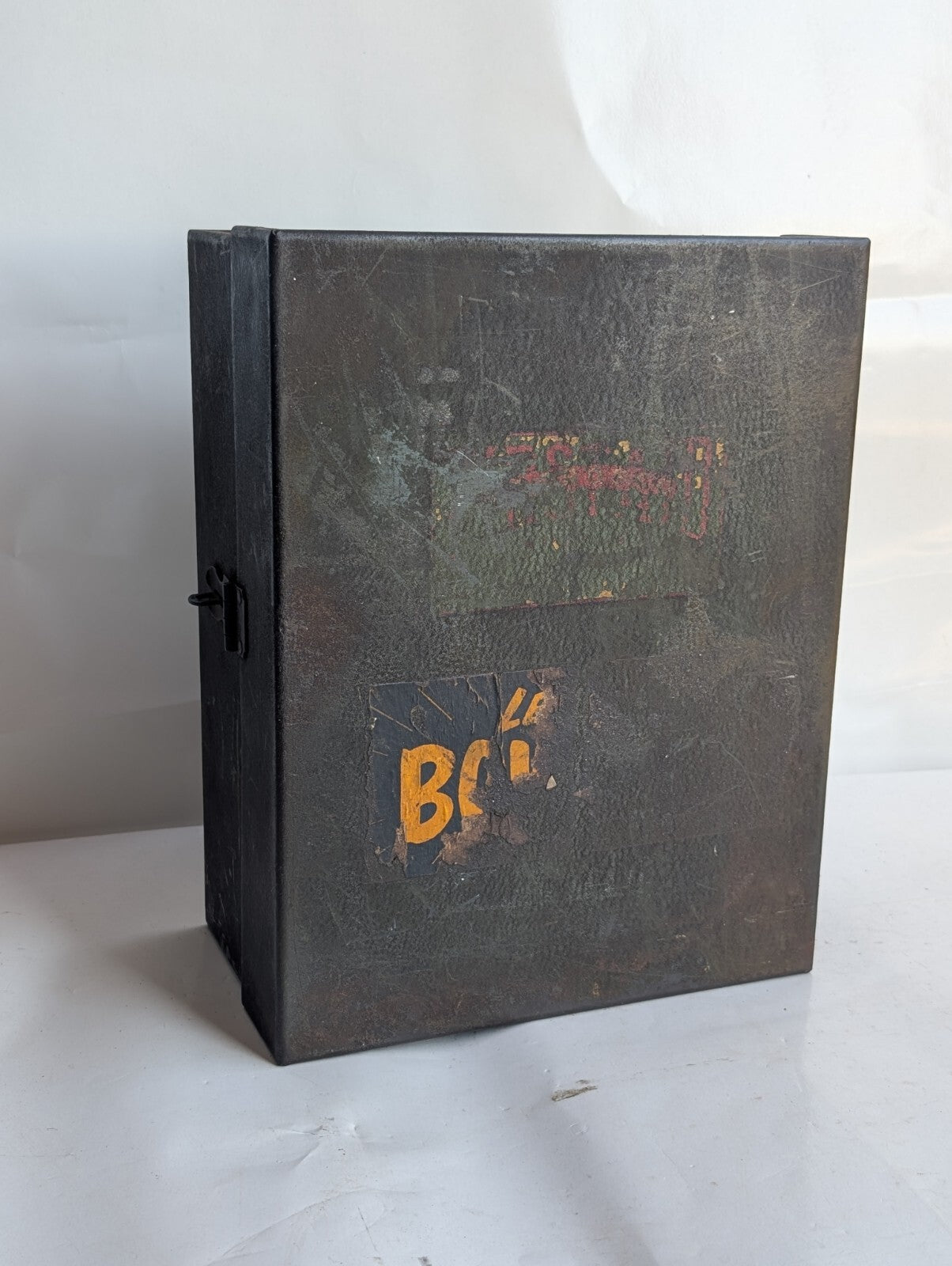 Vintage Metal Cabinet Storage Box with Flap Fold-out, Latch, Shelving