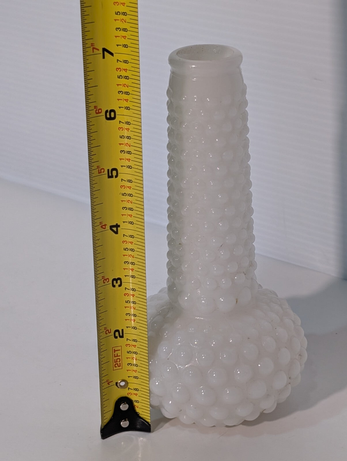 Vintage Fenton Milk Glass Hobnail Wide Bottom Fluted Bud Vase 7" Tall