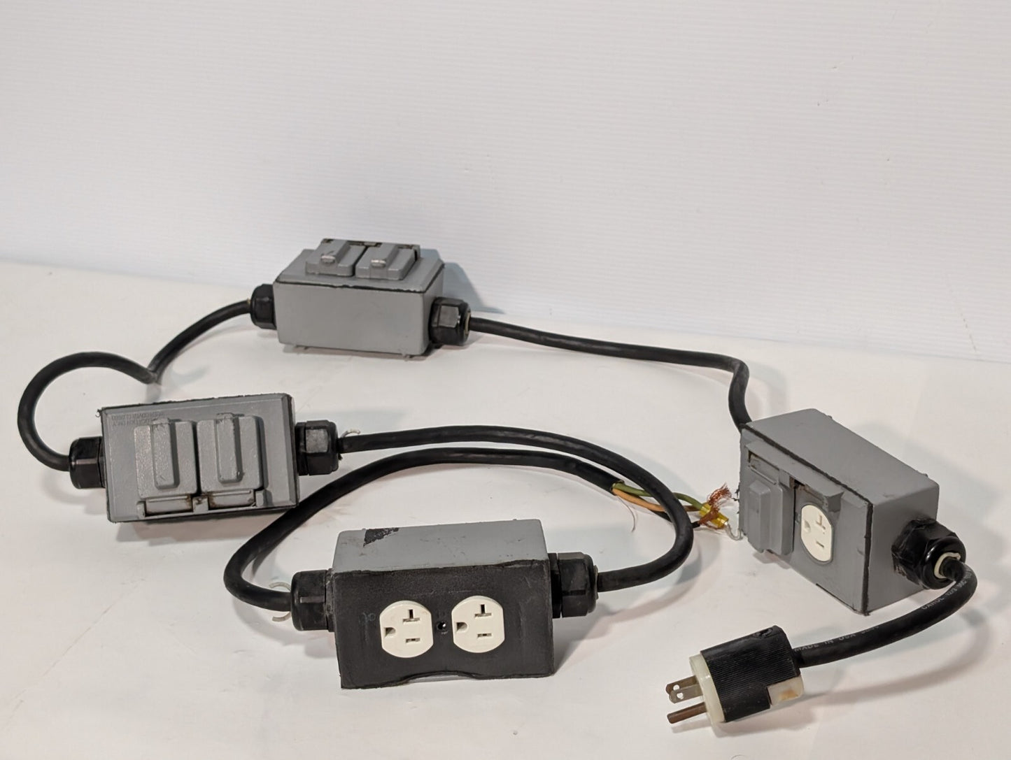 String of 4 Parallel Weather Proof Horizontal Duplex Power Outlet Receptacles